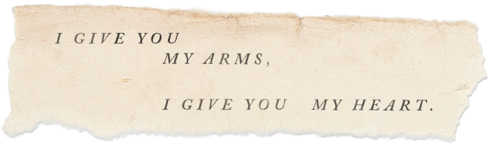 Message "I give you my arms, I give you my heart"